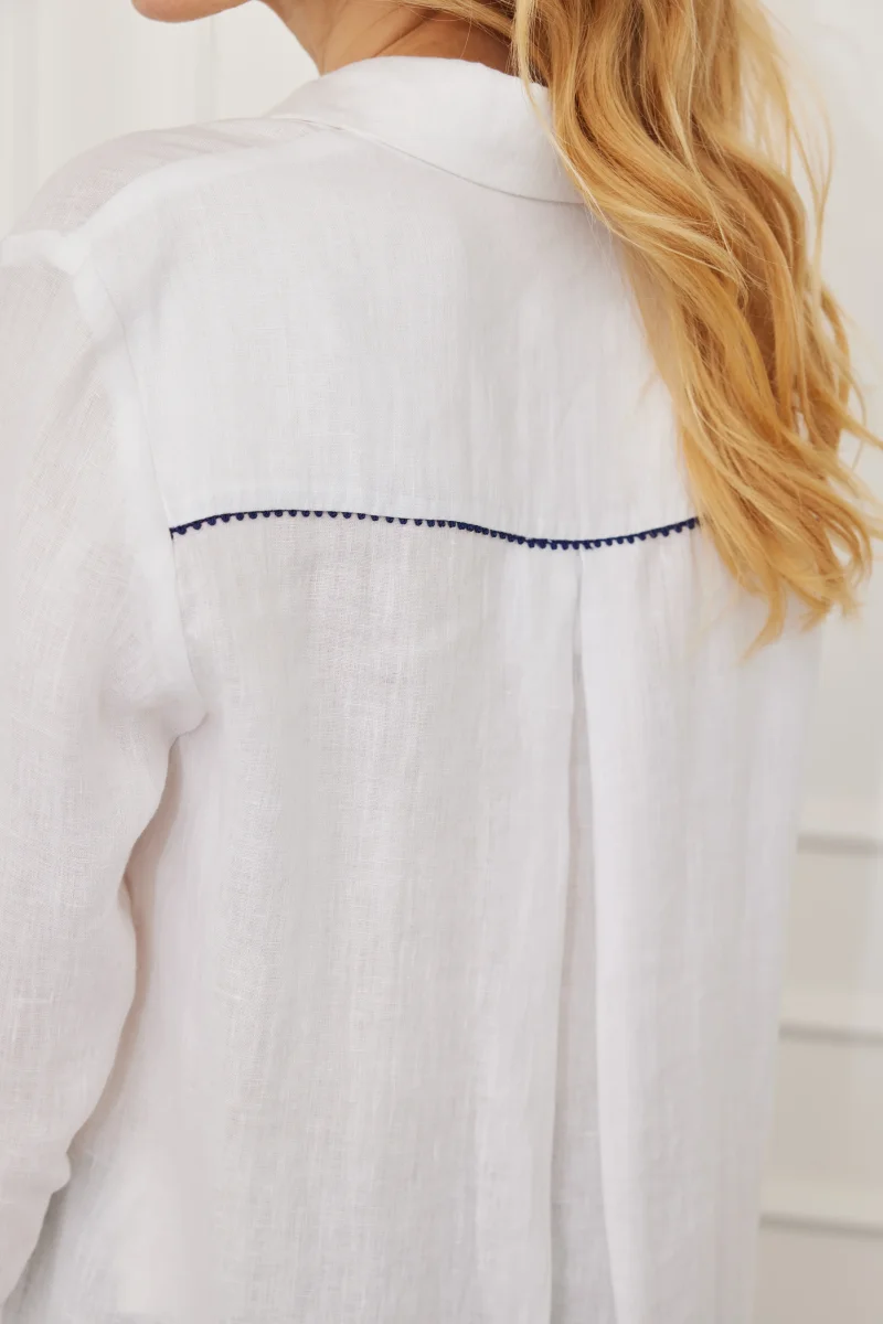 Bluse Emilia Pompom Weiß-Navy – Bild 5